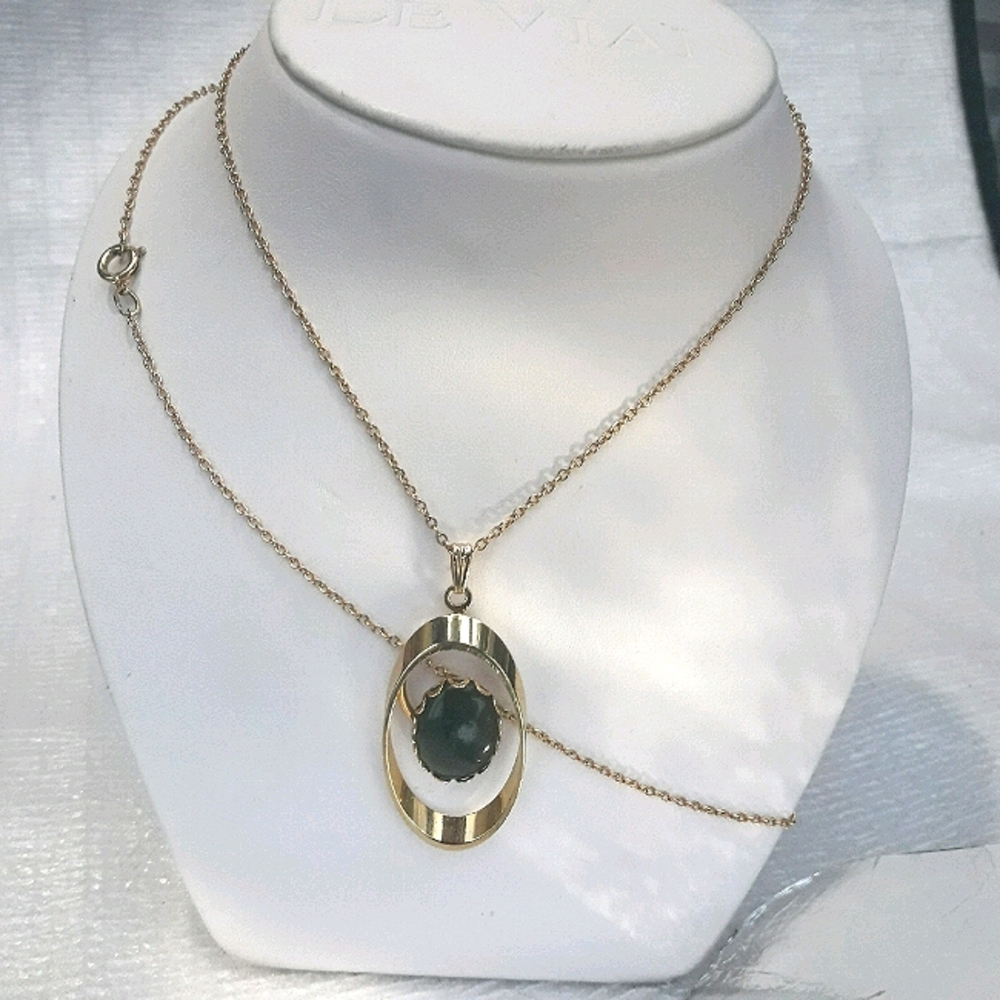 Stone Necklace Pendant Mid Century Modern Vintage Jewelry Natural Stone